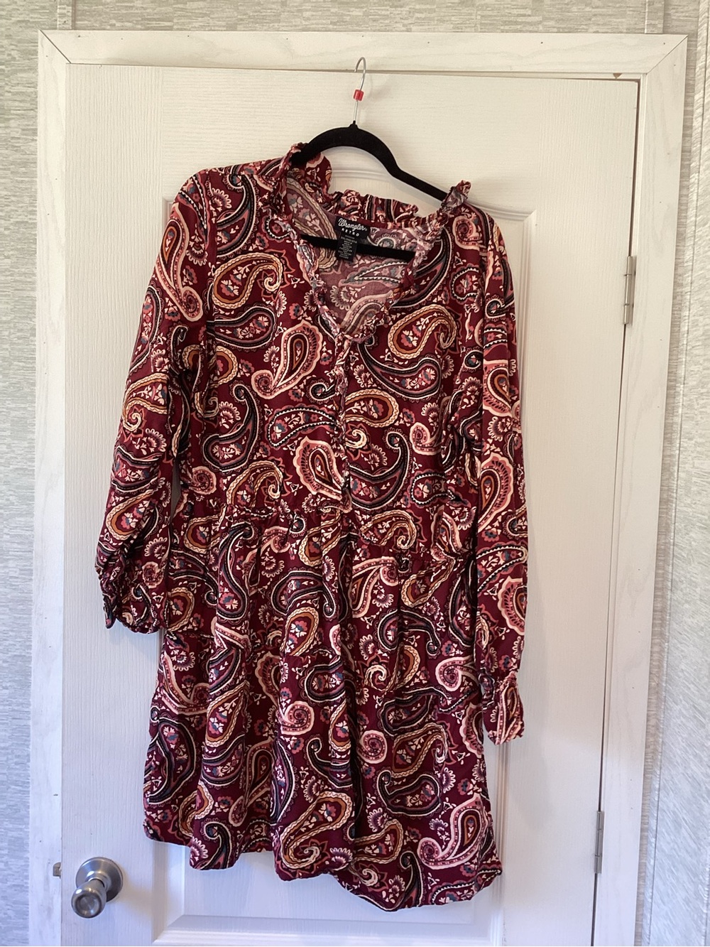 Paisley Ruffle-Trim Burgundy Midi Dress by Wrangler retro 3XL EUC